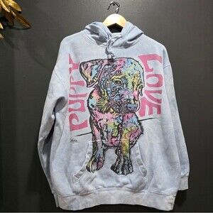 The Mountain 2015 Blue Tie Dye Puppy Love Hoodie Sweatshirt Size Large M